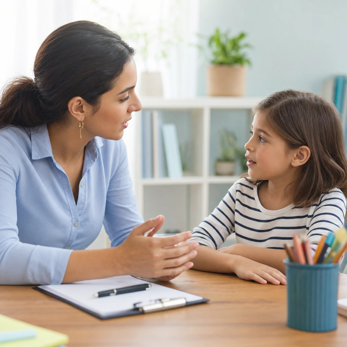 A caregiver listening to a child who stutters